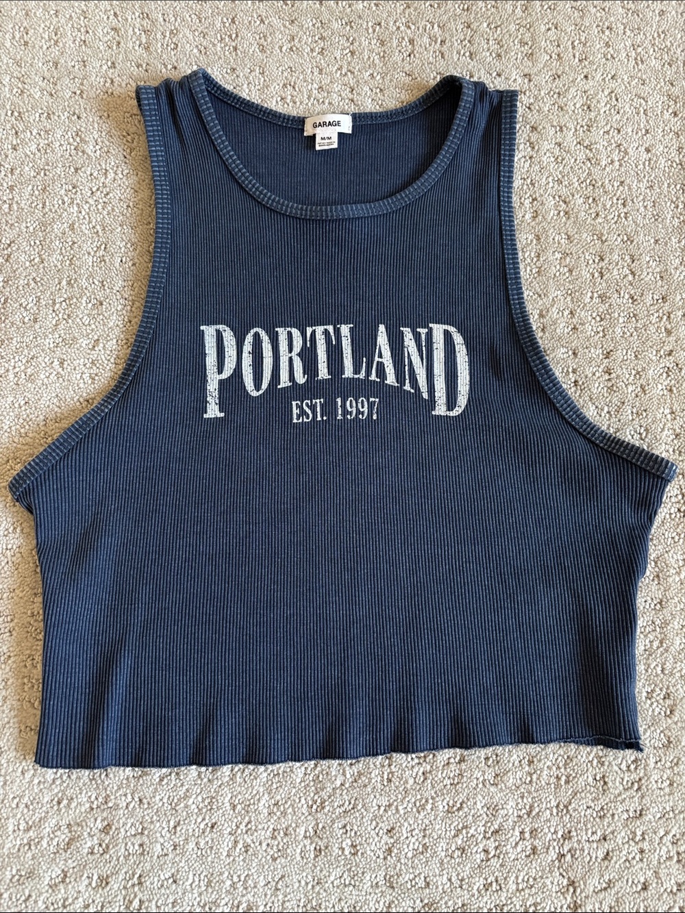 Garage Navy Ribbed Portland Cropped Tank Top Women’s Size Medium